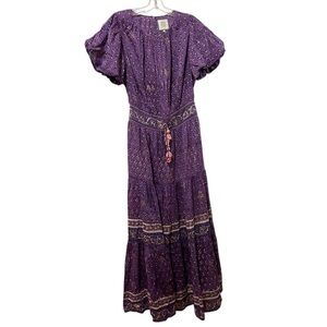 BELL by alicia tiered Silk blend maxi dress purple printed boho prairie size L